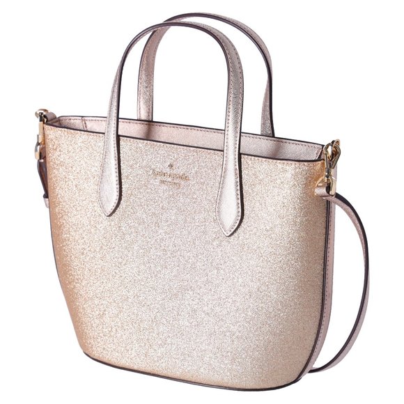 Kate Spade Glitter Glimmer Small Zip Satchel Crossbody Bag Gold Holiday - Picture 4 of 9